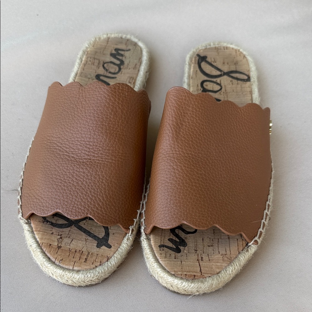 Sam Edelman Tan Scalloped Espadrille Slides
